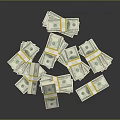 Stacks of US Dollar Bills Arranged in Neat Piles on Dark Surface