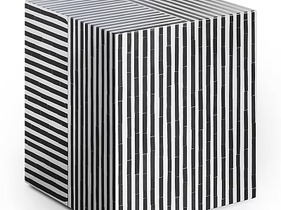 Modern Cube Shaped Stool With Black And White Vertical Striped Pattern 3d model