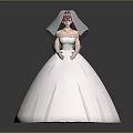Elegant Bride in White Wedding Dress with Veil Standing Gracefully