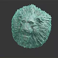 Detailed Handcrafted Lion Head Stone Sculpture with Intricate Mane Texture and Circular Base
