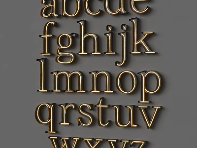 Golden Letter Shaped Decorative Lights Arranged as Alphabet on Grey Wall Decoration 3d model