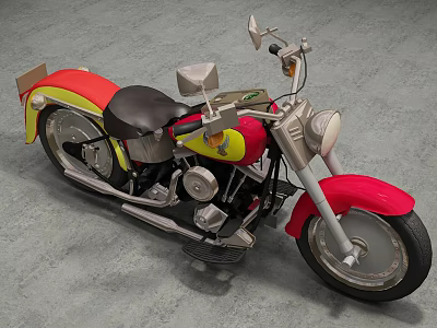 Vintage Red And Yellow Motorcycle With Black Seat And Chrome Accents 3d model Vintage Red And Yellow Motorcycle With Black Seat And Chrome Accents 3d model
