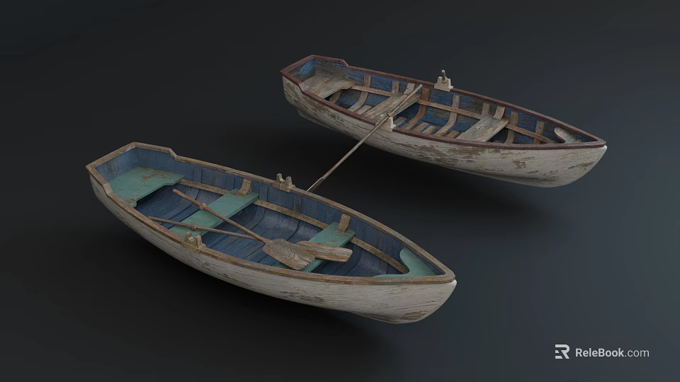 Vintage Wooden Boats With Weathered Wood And Classic Rowboat Structure Design 3d model 