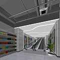 Bright Modern Department Store Interior With Colorful Product Shelves Escalators Posters And Green Plants