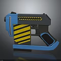 Futuristic Blue Weapon Design With Yellow Black Stripes Handle And Stable Base