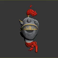 Medieval Decorative Weapon With Metallic Body Golden Accents And Red Ornaments
