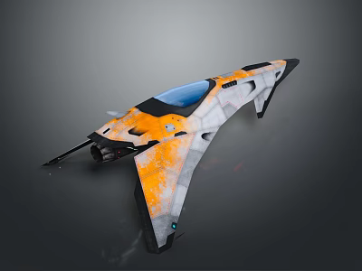 Futuristic Sleek Aircraft With Orange Gray Color Scheme And Blue Cockpit Design 3d model