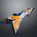 Futuristic Sleek Aircraft With Orange Gray Color Scheme And Blue Cockpit Design