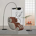 Luxury Brown White Massage Chair In Modern Interior With Floor Lamp Side Table Green Plant