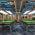 Modern Billiards Room Interior With Pool Tables And Stylish Lighting 3d model