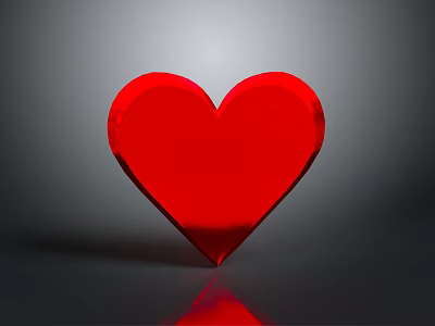 Red Heart Shaped Decorative Daily Life Item With Reflection On Gray Background 3d model