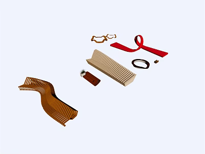 Outdoor Modern Landscape Seating with Woven Structure Red Straps and Wooden Elements 3d model