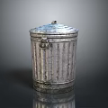 Corrugated Metal Trash Can With Lid Handle And Rustic Textured Surface Design