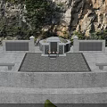 Traditional Chinese Stone Ancestral Tomb Site With Complete Worship Altar Under Natural Rocky Mountain Backdrop