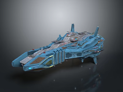 Futuristic Spaceship 3D Model With Metallic Blue Exterior And Glowing Details 3d model