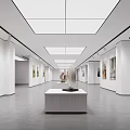 Modern Art Gallery Spacious Interior With Wall Paintings And Central Pedestal Table