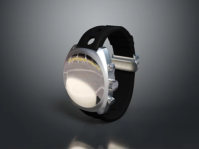 Stylish Wrist Watch With Black Strap Silver Case Transparent Dial And Yellow Details 3d model