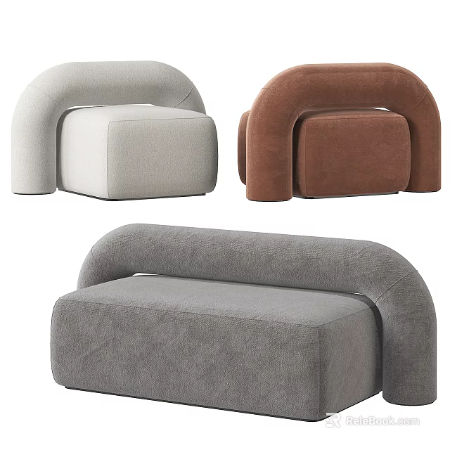 Modern Single Sofa Designs in Beige Brown and Gray with Curved Armrest and Upholstered Fabric 3d model 