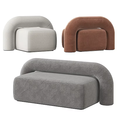 Modern Single Sofa Designs in Beige Brown and Gray with Curved Armrest and Upholstered Fabric 3d model