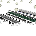 Industrial Equipment Assembly Line With Green Conveyor Belts And Ergonomic Workstations