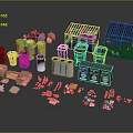 Colorful Recycling Waste Bins With Various Trash Items And Containers