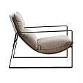Modern Lounge Chair With Black Metal Frame And Beige Comfortable Cushion
