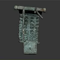 Ancient Bronze Sculpture With Curved Structure Intricate Carved Details And Beaded Edge