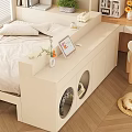 White And Wooden Entryway Side Cabinet With Cat Holes Tablet Green Plant Decor