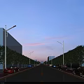 Modern Road Facilities With Street Lamps Trees Parked Cars And Lane Lines Under Blue Sky
