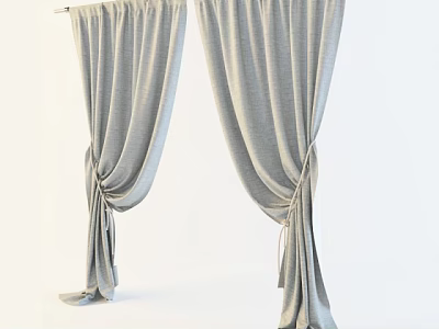 Gray Fabric Curtains With Double Panel Tied Design For Modern Home Decor 3d model
