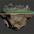 Low Poly Island Village 3D Model With Small Houses Trees And Castle