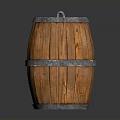 Vintage Wooden Barrel With Natural Wood Grain Metal Hoops And Top Ring