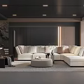 Modern Living Room Interior With Sectional Sofa Stone Wall And Area Rug