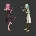 Anime Game Characters Pink Silver White Hair Dark White Dresses Interactive Hand Gestures