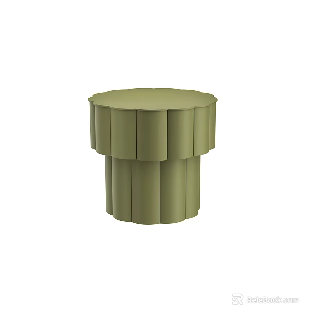Modern Round Olive Green Sofa Stool With Pleated Design And Decorative Structure 3d model