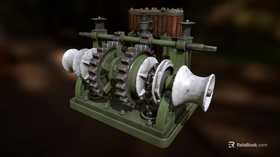 Industrial Mechanical Transmission Equipment With Green Base Gears And White Wheels 3d model 