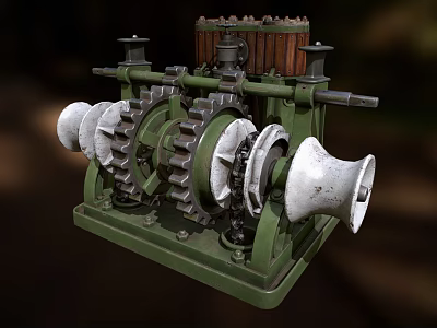 Industrial Mechanical Transmission Equipment With Green Base Gears And White Wheels 3d model