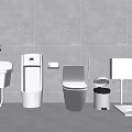 Modern Bathroom With White Toilet Urinal Wash Basin And Dark Tiled Wall