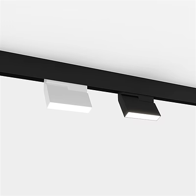 Modern Downlights and Spotlights on Black Ceiling Track with White Housing 3d model