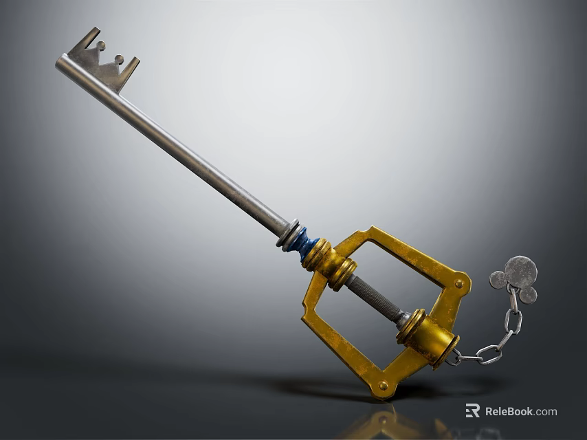 Elegant Key Shaped Jewelry With Golden Decoration And Chain Accessory 3d model 
