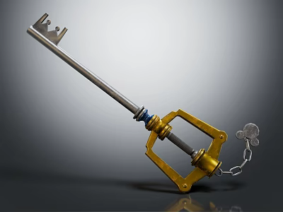 Elegant Key Shaped Jewelry With Golden Decoration And Chain Accessory 3d model