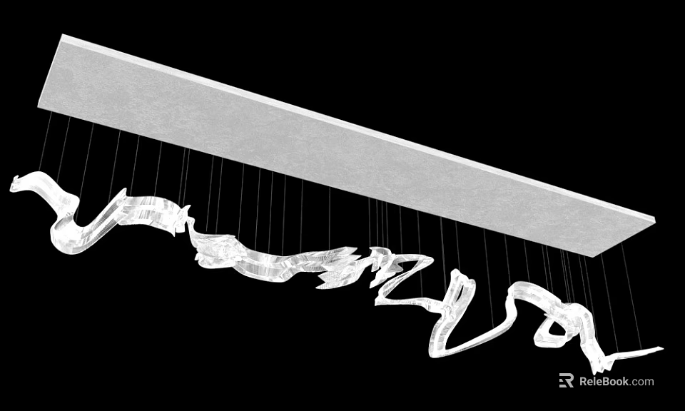 Modern Artistic Chandelier With Curved White Elements Hanging In Interior Space 3d model