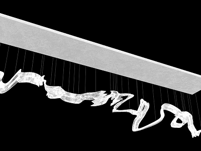 Modern Artistic Chandelier With Curved White Elements Hanging In Interior Space 3d model