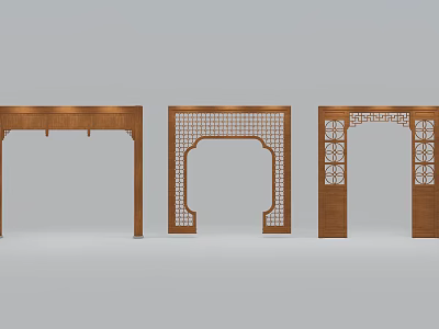 Decorative Wooden Door Frames Featuring Intricate Lattice Patterns And Three Different Designs 3d model
