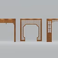 Decorative Wooden Door Frames Featuring Intricate Lattice Patterns And Three Different Designs 3d model