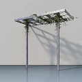 Modern Metal Garden Pergola With Climbing Vines Four Pillars And White Wall