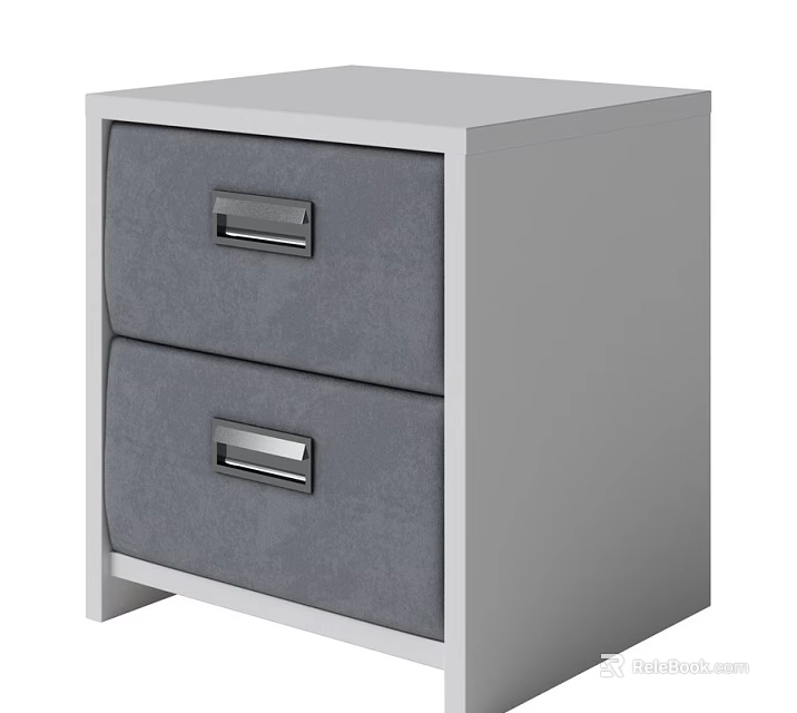 Modern White Drawer Chest With Two Gray Drawers And Metal Handles 3d model 