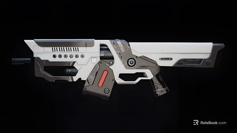 Futuristic Sci Fi Weapon Design With White Gray Body Red Accents And Mechanical Features 3d model 