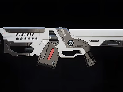 Futuristic Sci Fi Weapon Design With White Gray Body Red Accents And Mechanical Features 3d model