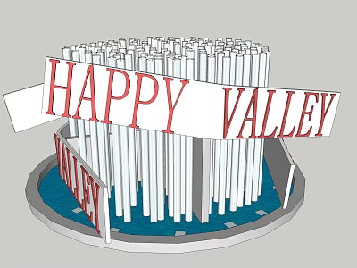 Happy Valley Themed Fountain With White Columns And Blue Pool Design 3d model